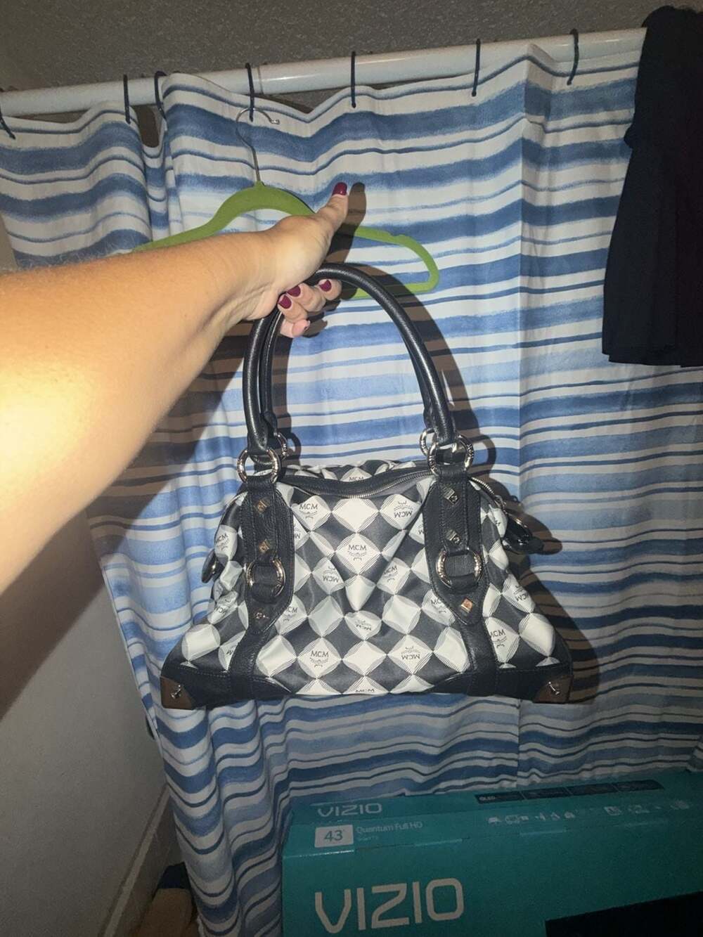 MCM Black White Monogram Nylon Bowling Bag